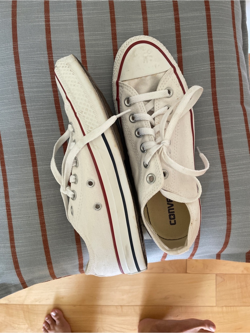 Converse Low-Top Canvas Sneakers in White with Red Trim